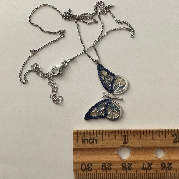 925 Silver butterfly necklace handmade enamel cz stone - Picture 4 of 4